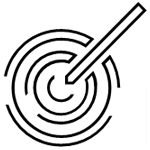 Schwarz-wei&szlig;es Icon mit einer Zielscheibe und einem Stift oder Pfeil, das Pr&auml;zision und Zielsetzung symbolisiert